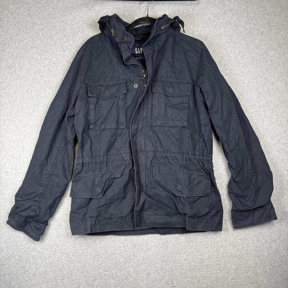 GAP Men's Size Small Black Fog Full Zip Fatigue Utility Jacket Coat Hooded